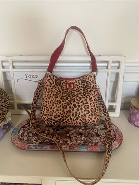 Steve Madden Leopard Print Shoulder Bag with Red Handles New WO tags
